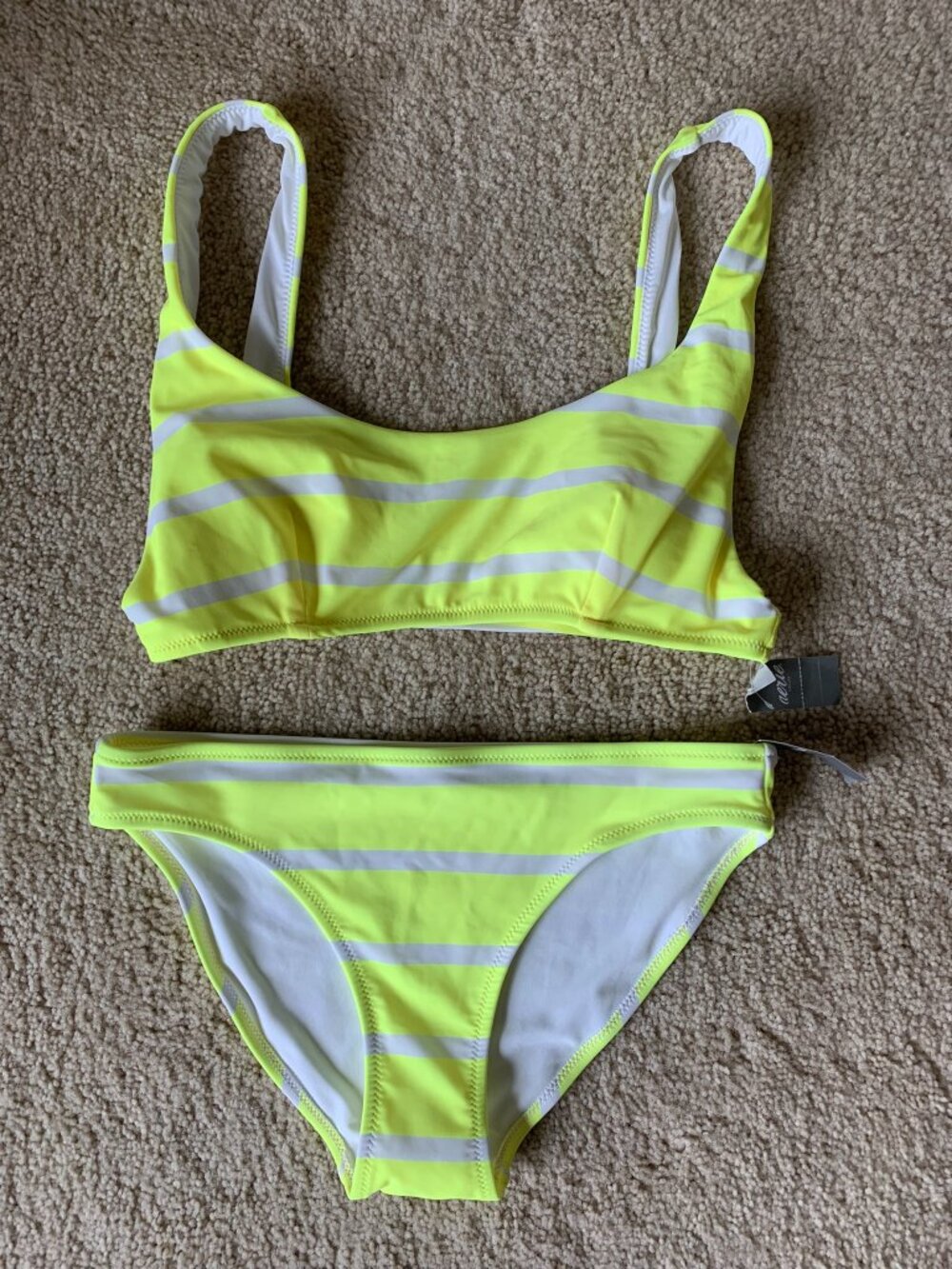 Aerie Women's Two-Piece Bikini Set, Neon Yellow Stripes, size M/S NWT